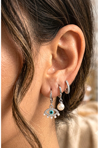 kurukafagift Ring Stone Eyelash Eye Pearl Dangle 3-Piece Earring Set Minimal ...