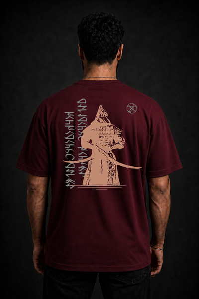 VEK Cengizhan Special Design Oversize T-Shirt with Göktürk Alphabet Back Print