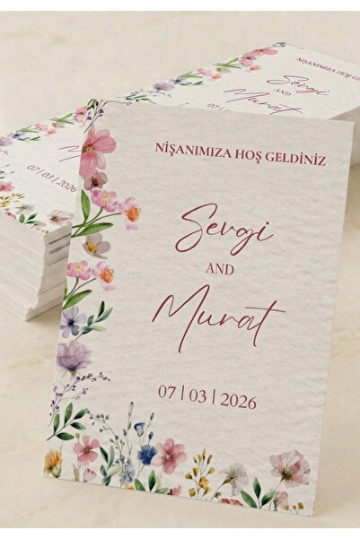 Hobi Sepeti Kişiye Özel Trend İsimli Nişan & Düğün Masa Kartı 50 Adet 8X24cm
