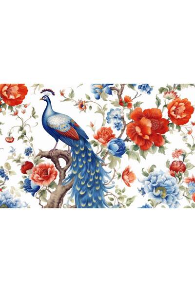 Persona Tablou Canvas, Paunul Albastru Si Florile- 100 X 70 cm