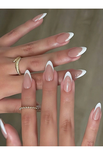 ORVILLA 24Pcs Almond Shape Fake Nails French Manicure White Full Cover Simple...