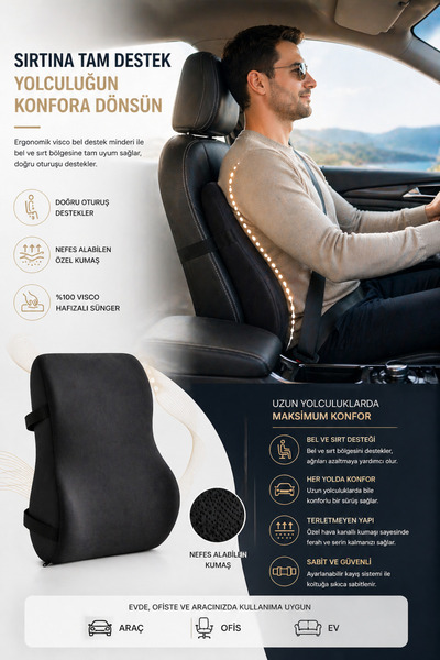 Empressco Ergonomik Bel Destek Minderi Araç ve Ofis Koltuğu İçin Visco Sırt Y...