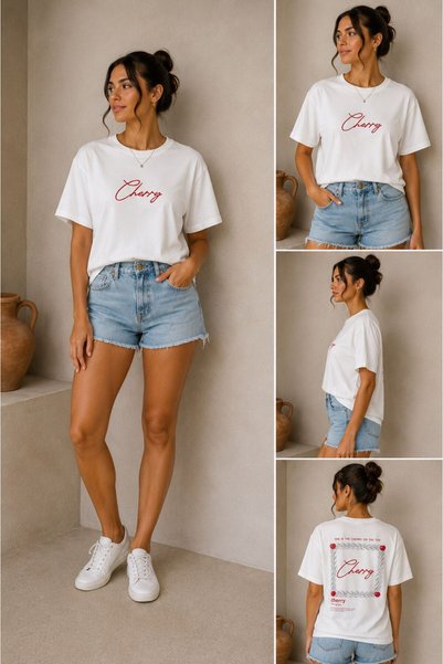 RUZ STUDIOS Embroidery Detailed Cherry T-Shirt