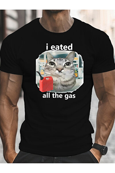 LİNA06 تي شيرت مطبوع عليه I Eated All The Gas Cat Emoticons، تي شيرت بأكمام ق...