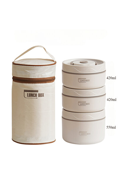 Choice1 1390ml 3 khaki 3pcs microwave portable insulated food container lunch...