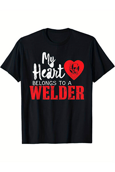 LİNA06 My Heart Belongs To A for weler Graphic T-Shirt | Black Casual Tee Wit...