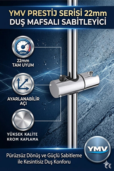 Empressco 22mm Uyumlu Krom Duş Robotu Başlık Sabitleyici Mafsal Yağmurlama Te...