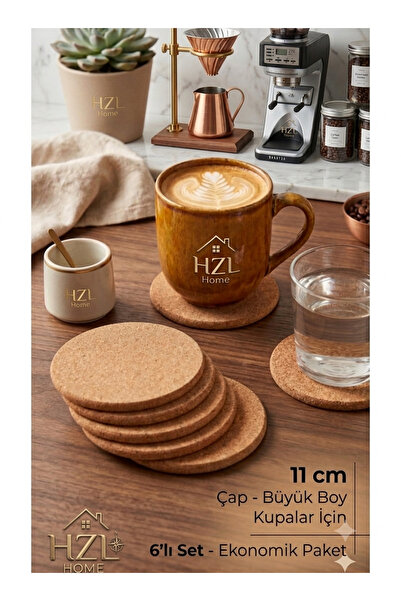 HZL HOME Yuvarlak Mantar Bardak Altlığı 6'lı Set - Ekonomik Paket Kahve Sunum...