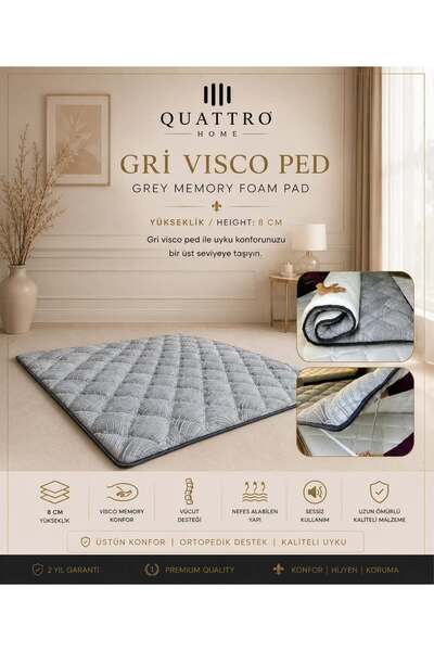 QUATTRO HOME Gri Visco Ped 8 cm Memory Foam Yatak Pedi Ortopedik Visco Şilte ...