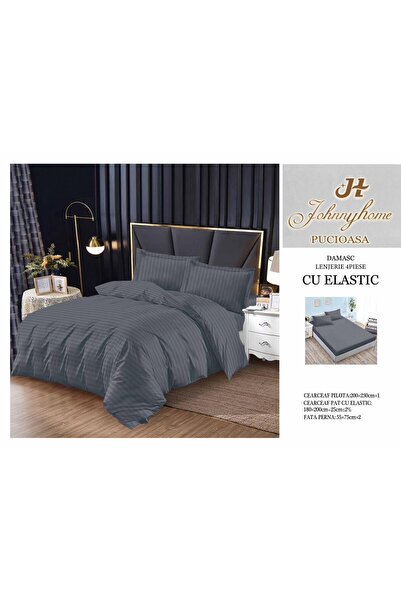 naniland.ro Lenjerie de Pat Damasc 2 Persoane 4 Piese Cu Elastic 180x200 cm