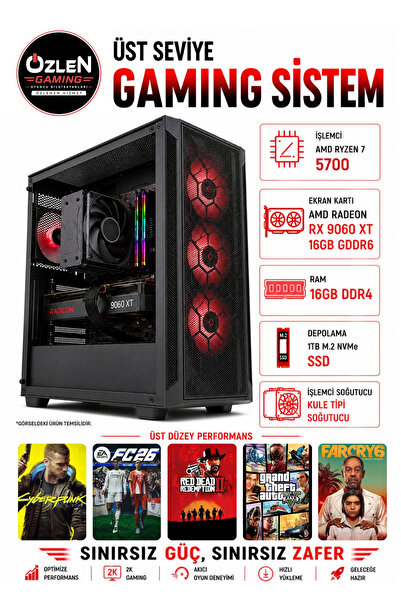 ÖZLEN XL10 RYZEN 7 5700 RX 9060 XT 16GB 1TB M.2 SSD 16GB RAM Üst Seviye Oyunc...