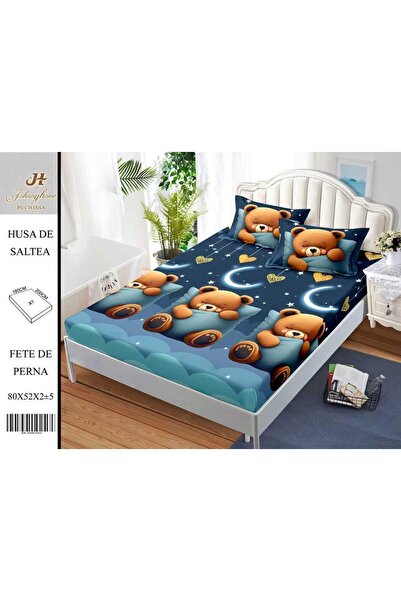 naniland.ro Husă de Pat Bumbac Satinat 2 Persoane 3 Piese Cu Elastic 180x200 cm