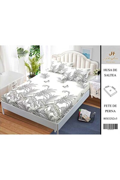 naniland.ro Husă de Pat Bumbac Satinat 2 Persoane 3 Piese Cu Elastic 160x200 cm