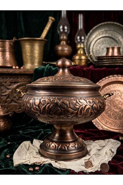 Bakır Center Copper Soup Pot Copper Ashura Pot 35*25 cm Copper Presentation P...