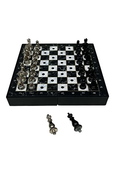 Gift Home GiftHome Black Klasik Mermer Desenli Mini Seyahat Boy Satranç Takım...