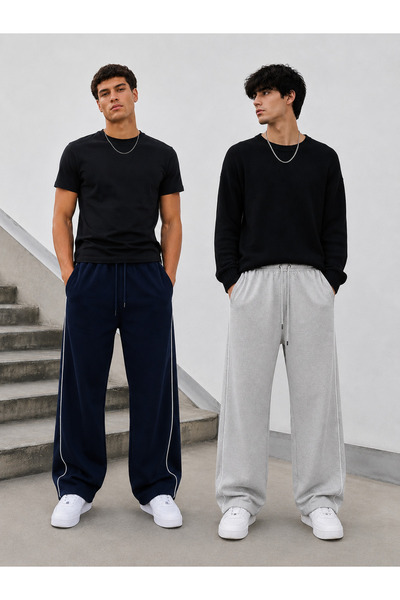De Carte Harajuku Streetwear 2-Piece Side Stripe Men's Loose Fit Adjustable W...
