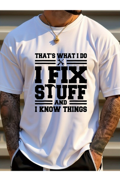NOURAM تي شيرت رجالي مضحك مطبوع عليه I Fix Stuff |   تي شيرت كاجوال متين بخط ...