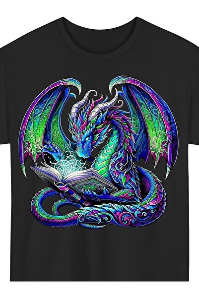 NOURAM Reading Lover Graphic TShirt Vibrant Dragon Book Design Retro Streetwe...