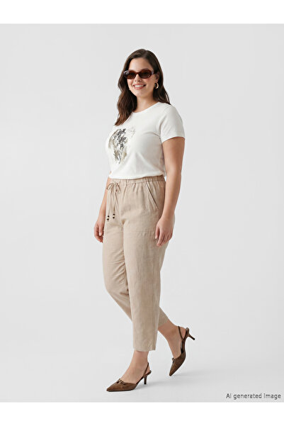 LC Waikiki Pantaloni de damă cu talie elastică, din amestec de in
