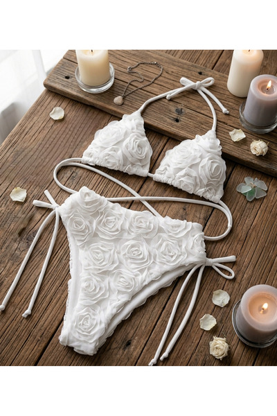 bright moon Women's Rose Detailed, String-Tie Stylish Bikini Set Special Design