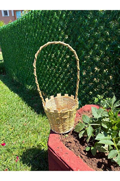 Tasarım El Yapımı Dekoratif Çok Amaçlı Hasır Sepet 13x13x33cm