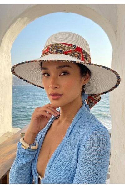 LAGRANZE Special Design Women's Straw Hat with Ribbing and Accessories