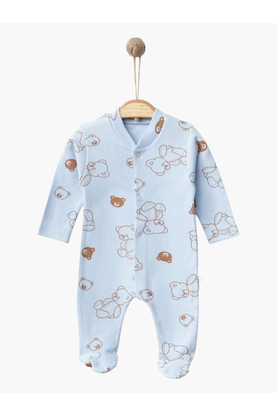 Mou&Kou Teddy Bear Patterned Baby Rompers with Bootiescotton Newborn Rompers ...