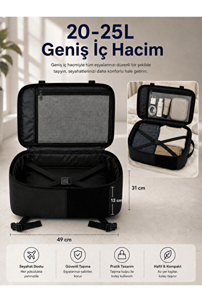 Classone XYZ Serisi TR-100 Kabin Boy ,Uçak İçi , Ergonomik, Laptop ve Tablet Bölmeli, Seyahat, Valiz, 15 -18 inch Uyumlu Sırt Çantası