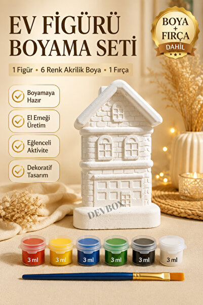 devhome Kendin Boya Ev Figürü Taş Boyama Seti Boya ve Fırça Dahil Çocuk Aktiv...