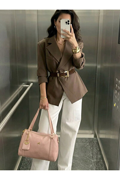 Miami Polo Club Women's Pink Large Size Leather Look Bag with Charms Handbag