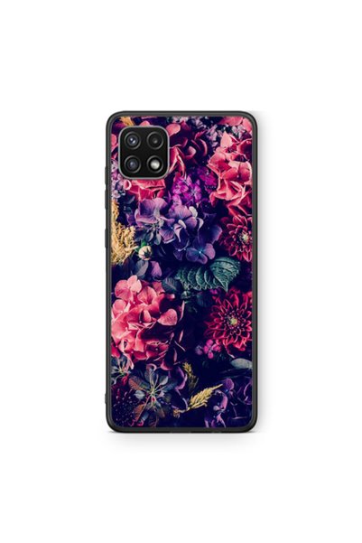 Other Samsung A22 5G Purple and pink flowers Black Glossy Θήκη