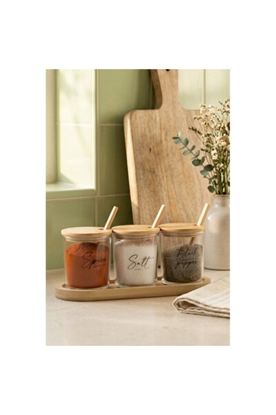 Empressco Marsala bamboo spoon and stand 3-piece spice set 190 cc