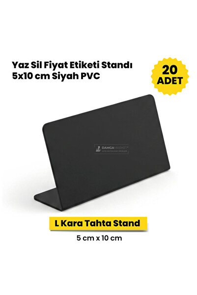 DamgaMarket 20 Adet Yaz Sil Fiyat Etiketi Standı 5x10 cm Siyah PVC Market Şar...