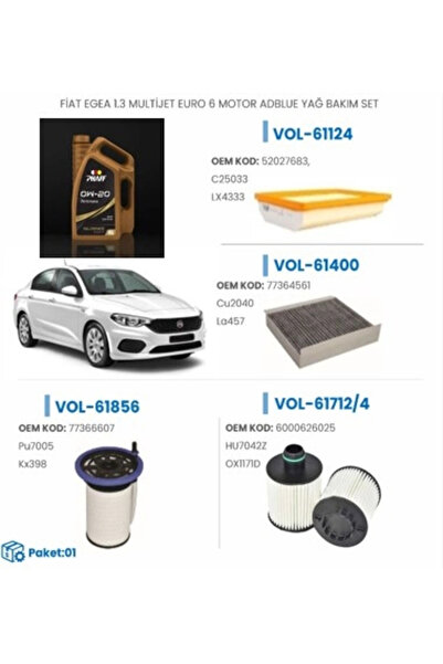 Fiat EGEA 1.3 MULTİJET EURO 6 MOTOR ADBLUE YAĞ BAKIM SET