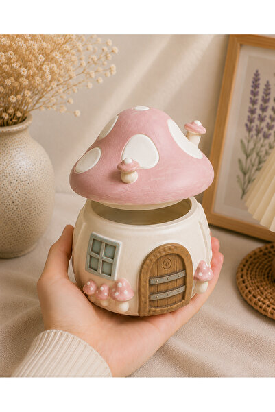 AlohamoraShop Mantar Ev Saklama Kutusu Dekoratif Beton Kutu Takı Mum Kavanozu...