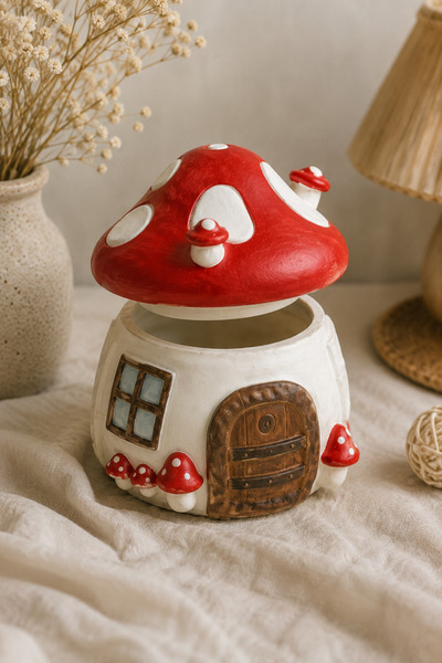 AlohamoraShop Mantar Ev Saklama Kutusu Dekoratif Beton Kutu Takı Mum Kavanozu...
