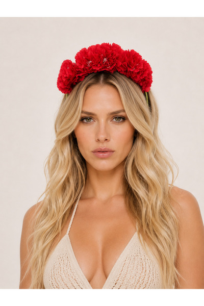 Bukiro Red Floral Hair Crown Clove Crown Boho Festival Crown Wedding Crown He...