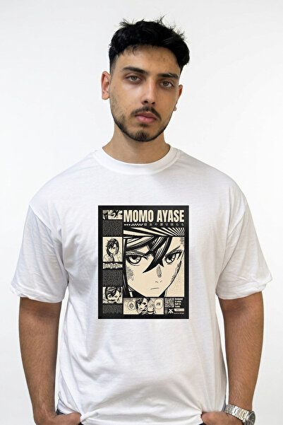 Anetos Momo Ayase Dandadan Design Printed Oversize White T-Shirt