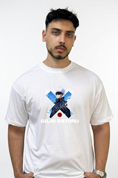 Anetos Gojo Satoru_51 Design Printed Oversize White T-Shirt