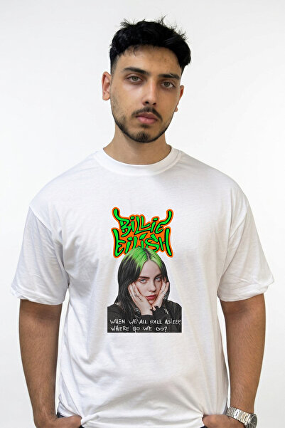 Anetos Billie Eilish_4 Design Printed Oversize White T-Shirt