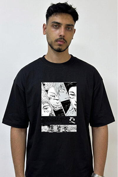 Anetos Jujutsu Kaisen_1 Design Printed Oversize Black T-Shirt