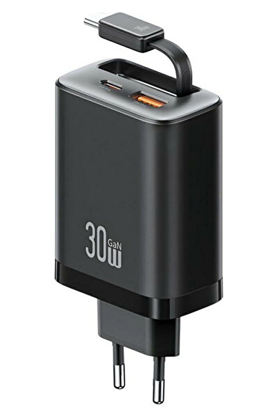 Usams φορτιστής τοίχου CC296 με καλώδιο, USB & USB-C, 30W, μαύρος