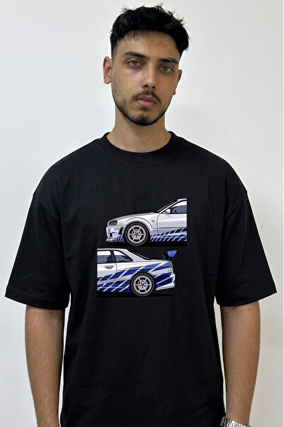 Anetos Skyline R34 Design Printed Oversize Black T-Shirt