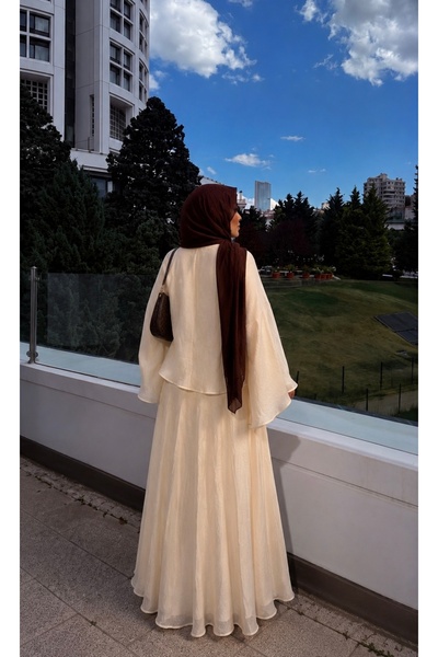Generic Brand Women's Hijab Set with Flywheel Detail and Chiffon Voile Skirt