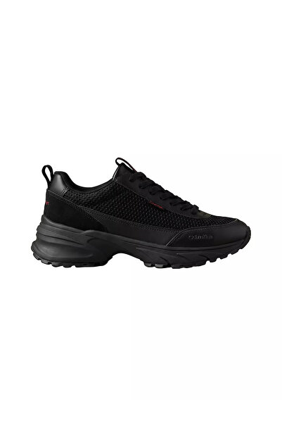 Calvin Klein Men's Thick Heel Leather Laced Comfortable Sole Black Sneaker