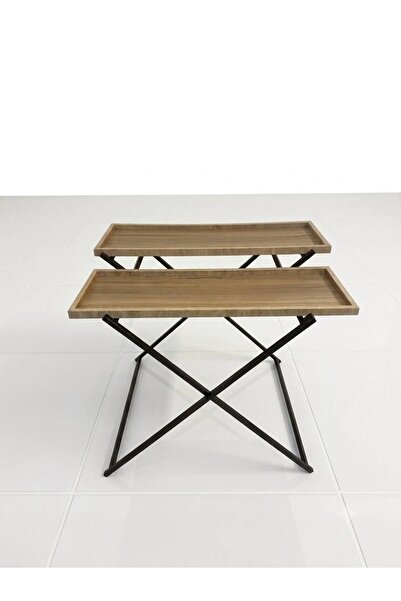 loay Living Double Service Table - Wood Color with Black Metal Structure100*3...