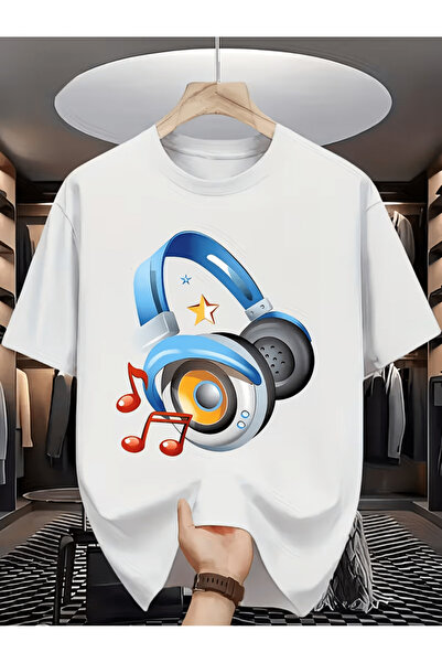 NOURAM Music Lover T-Shirt with Headphone Graphic - Short Sleeve Crew Neck Su...