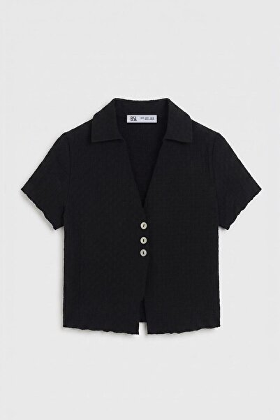 BSL Polo Yakalı Dokulu Bluz