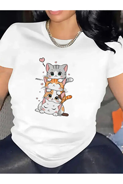 17TAKI cotton Short Sleeve T-Shirt with Cute Stack Design, Ideal Home Living ...