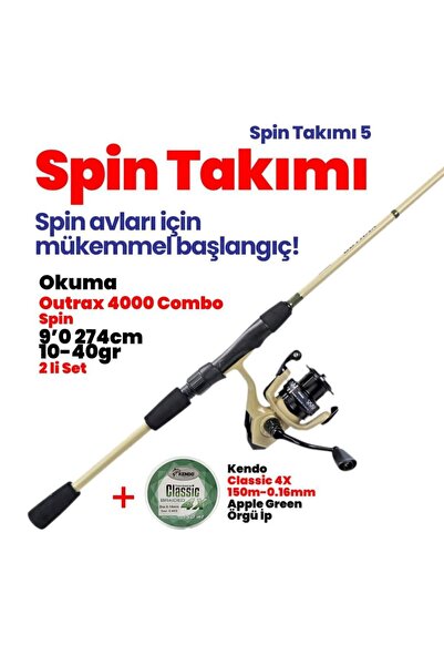 Okuma Outrax 4000 Combo Spin 9'0 274cm 10-40gr Makine Kamış İp Misina Set